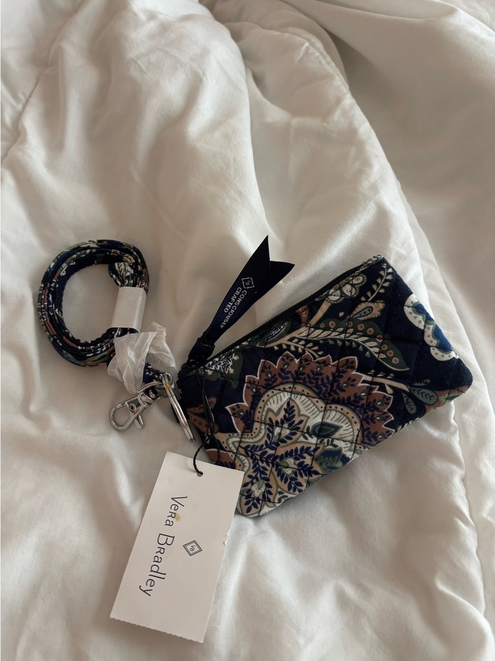Vera Bradley Navy Floral Key & Card Holder with Strap